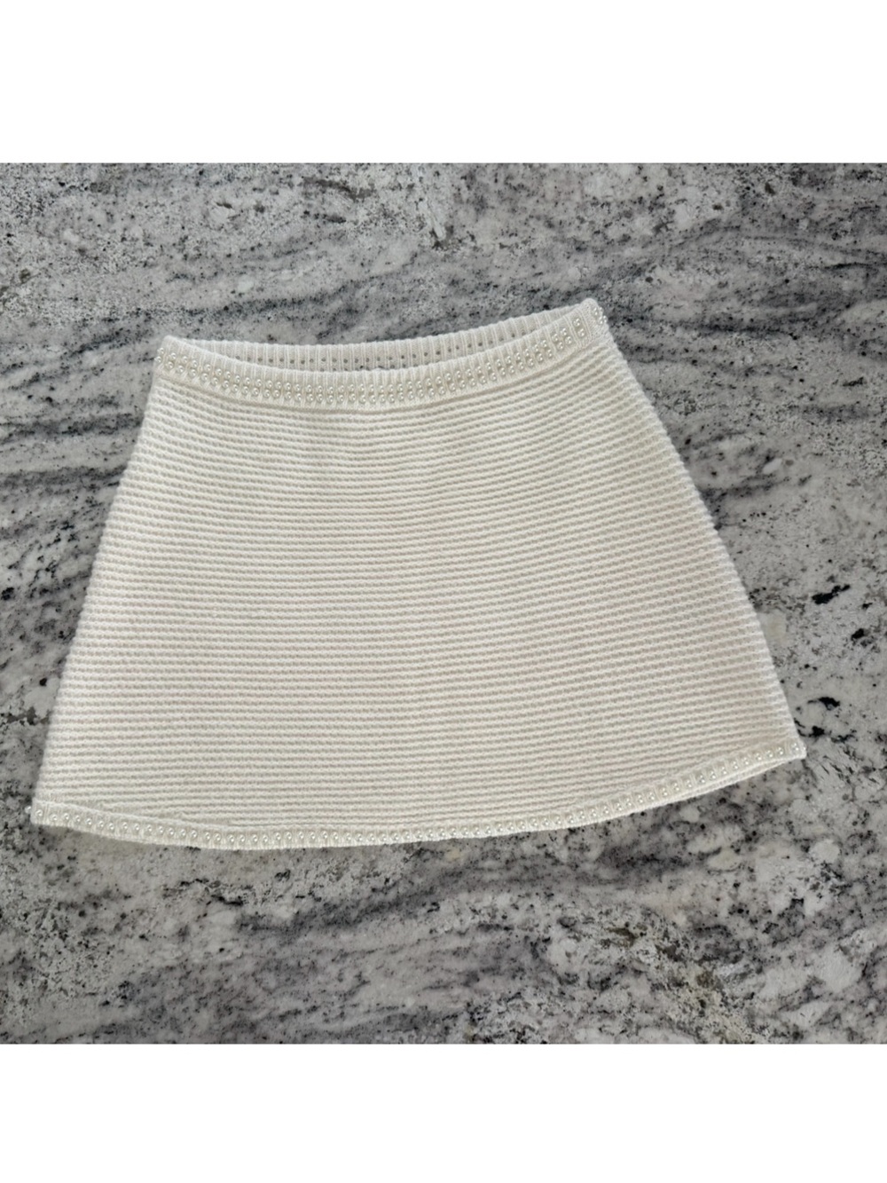 Zara Cream A-Line Mini Skirt with Pearl Trim